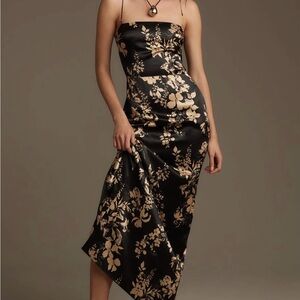 Reformation Frankie dress size 12 nwt black with gold motif